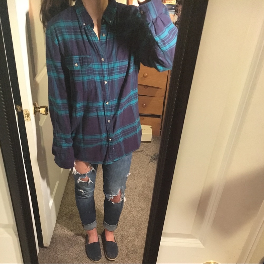 Navy and teal flannel shirt